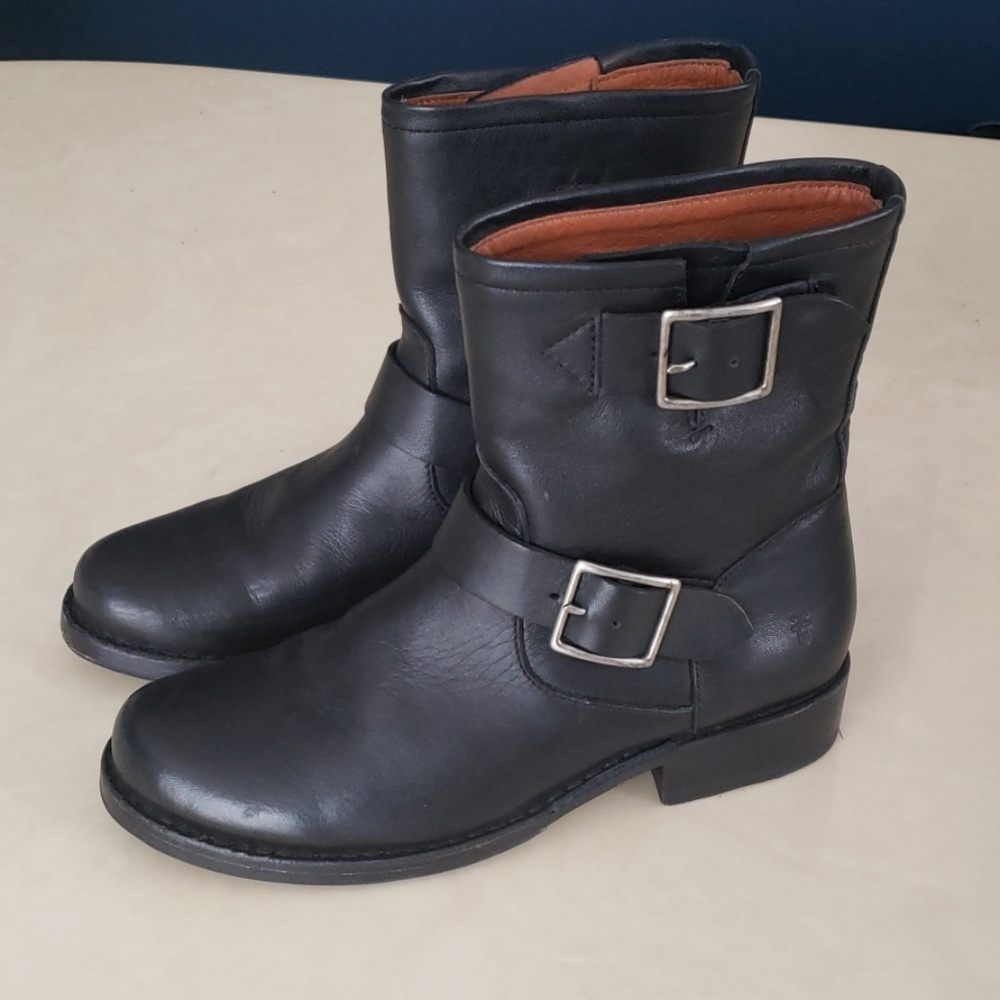 Frye Vicky Engineer Black Leather Boots